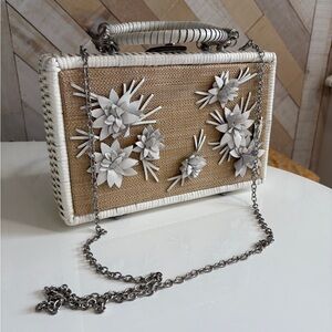 Patricia Nash White Wicker Leather Floral Handbag